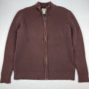 L.L.Bean Men's XL Brown Full Zip Ribbed 100% Cotton Sweater Cardigan